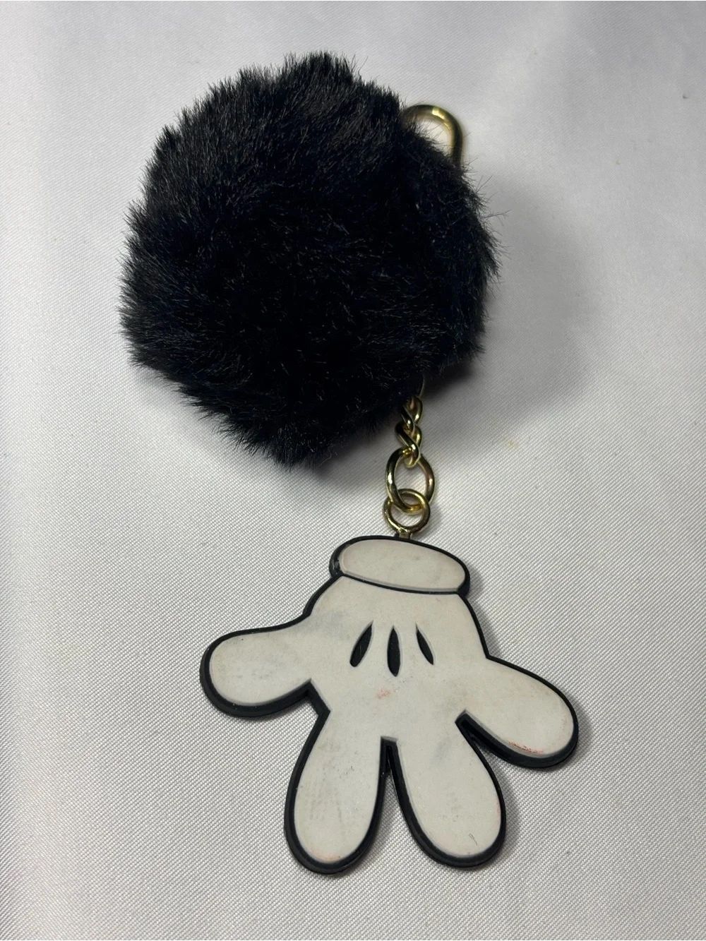 New Disney Mickey Plush Black Pom Keychain with Cartoon Glove Charm Bag Charm